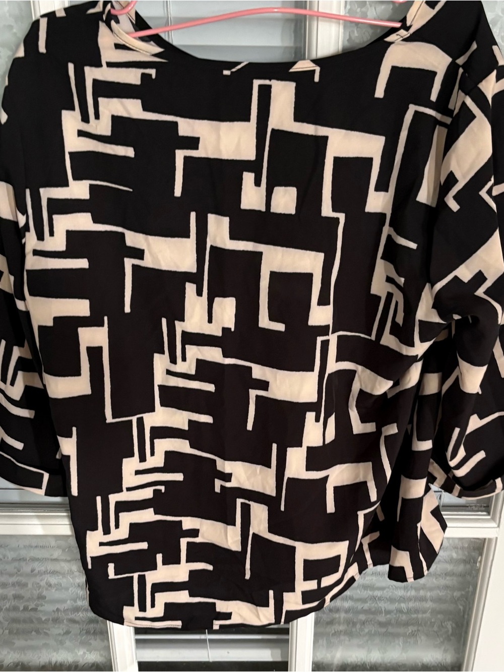 Abstract Block Print Top in Black and Cream